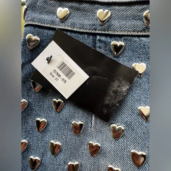 Saint Laurent Denim Mini Skirt with Metal Hearts Size 27